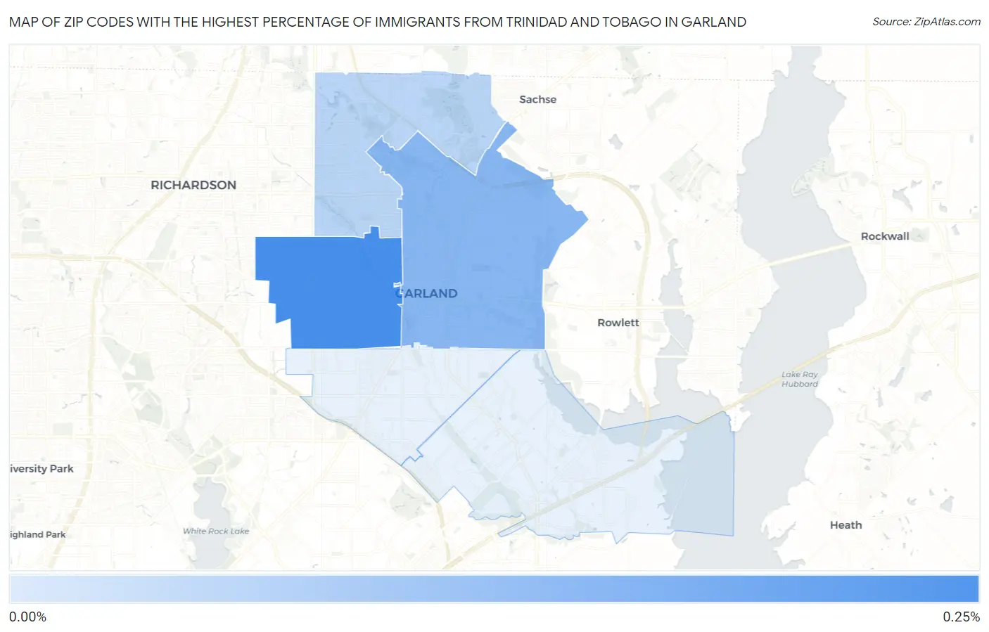 Zip Codes with the Highest Percentage of Immigrants from Trinidad and Tobago in Garland Map