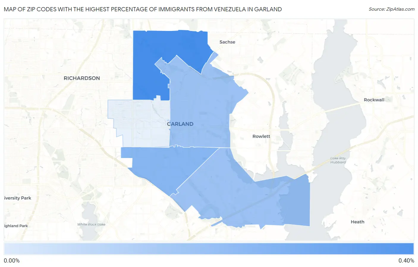 Zip Codes with the Highest Percentage of Immigrants from Venezuela in Garland Map