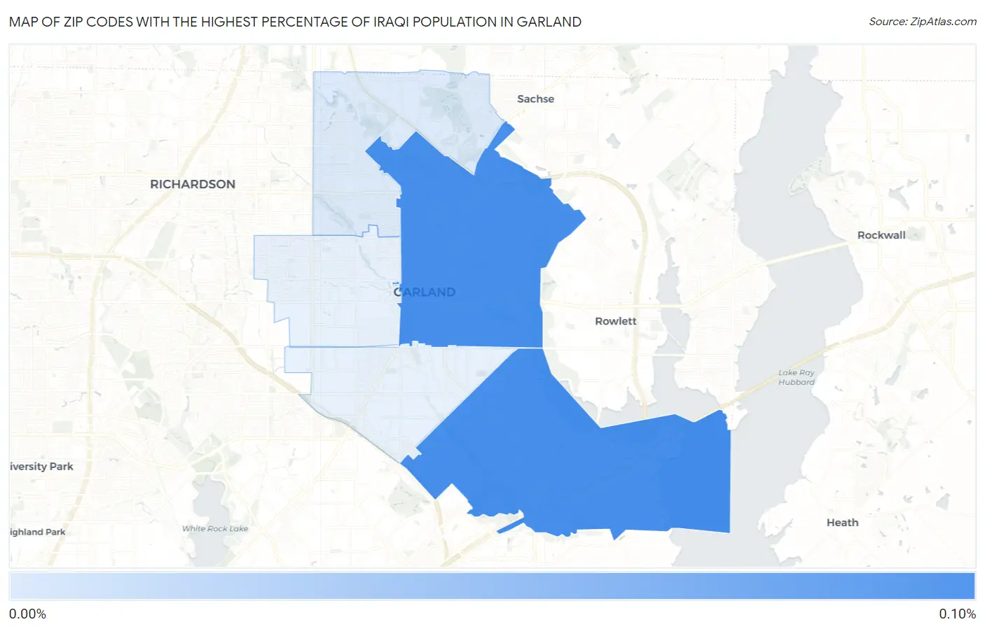 Zip Codes with the Highest Percentage of Iraqi Population in Garland Map