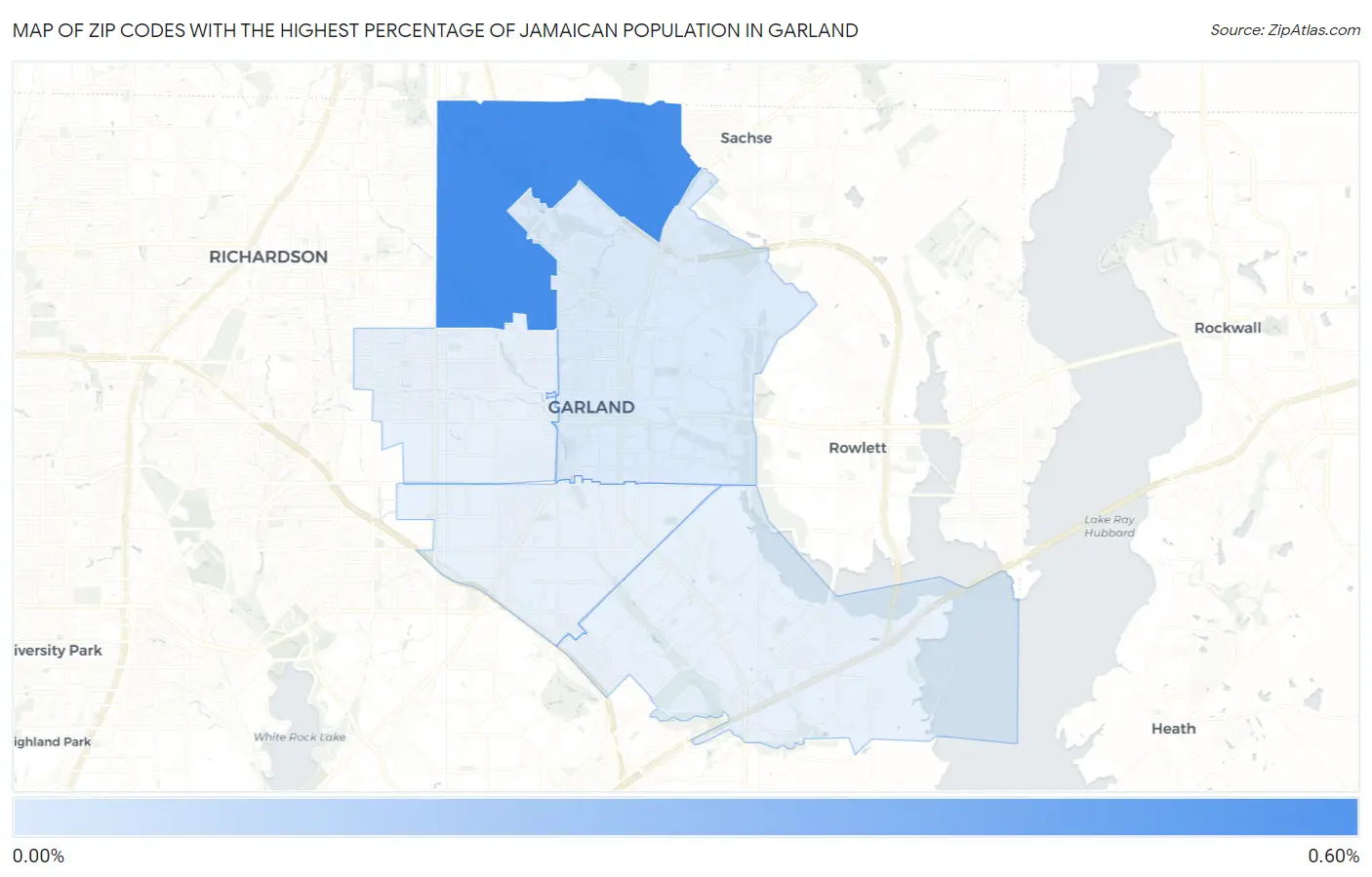 Zip Codes with the Highest Percentage of Jamaican Population in Garland Map