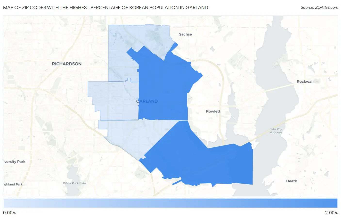 Zip Codes with the Highest Percentage of Korean Population in Garland Map