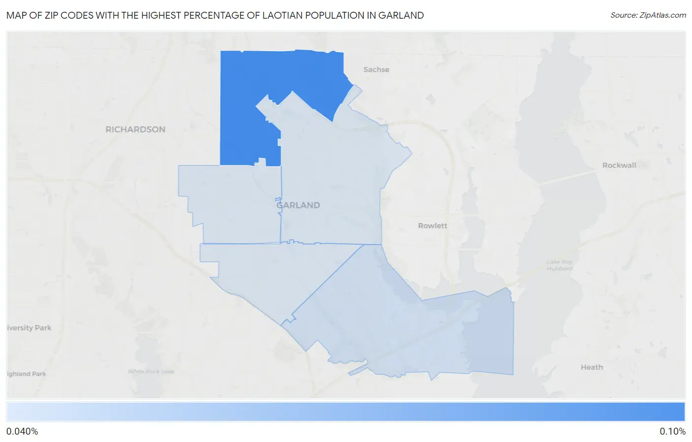 Zip Codes with the Highest Percentage of Laotian Population in Garland Map