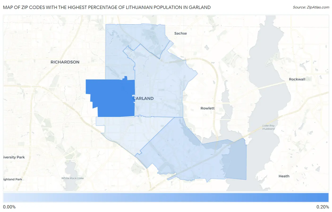 Zip Codes with the Highest Percentage of Lithuanian Population in Garland Map
