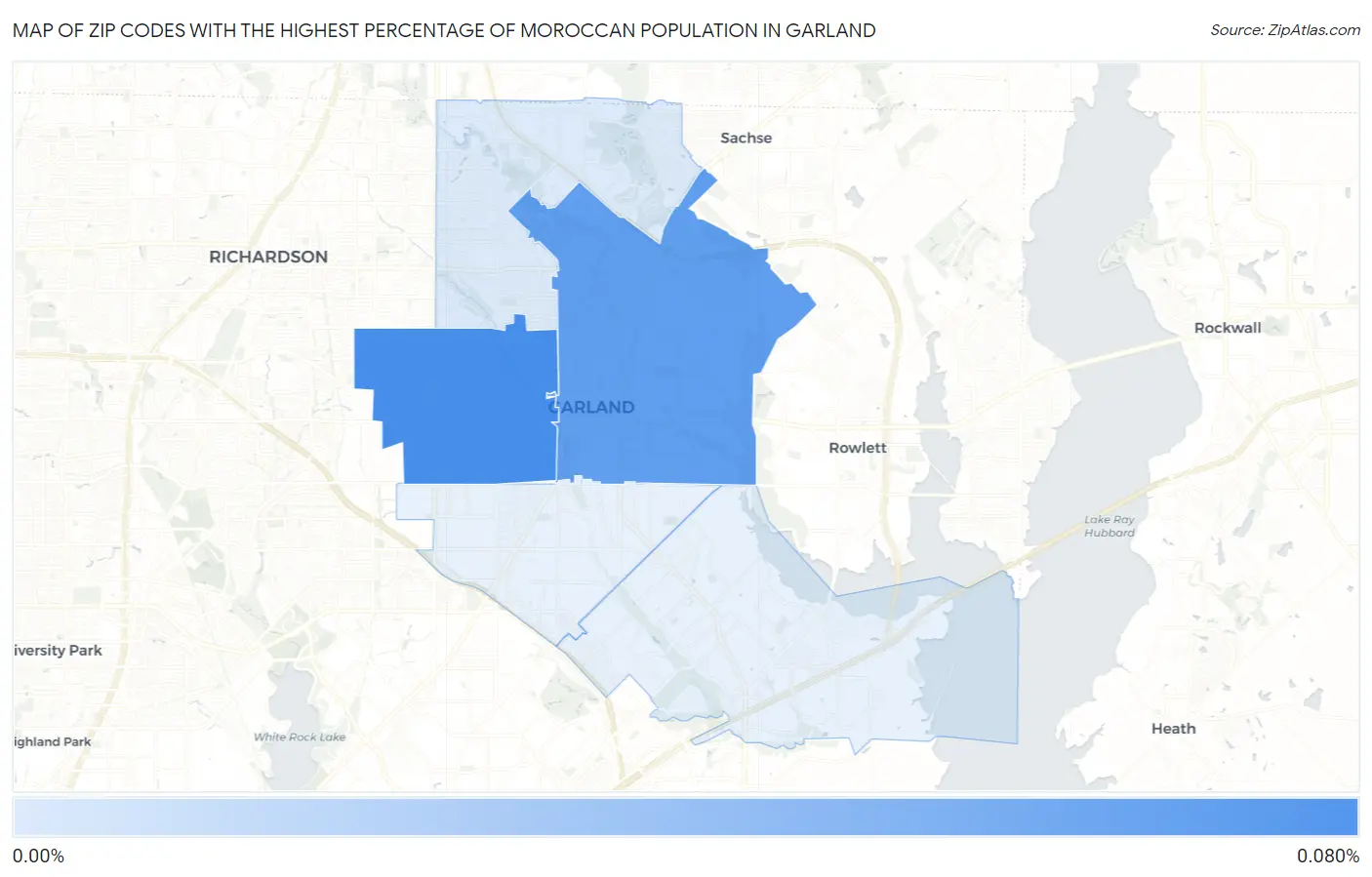 Zip Codes with the Highest Percentage of Moroccan Population in Garland Map