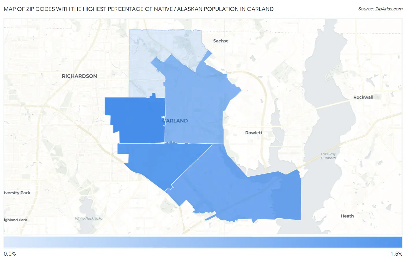 Zip Codes with the Highest Percentage of Native / Alaskan Population in Garland Map