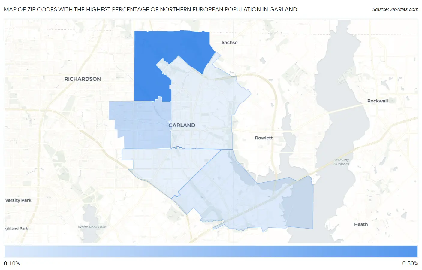 Zip Codes with the Highest Percentage of Northern European Population in Garland Map
