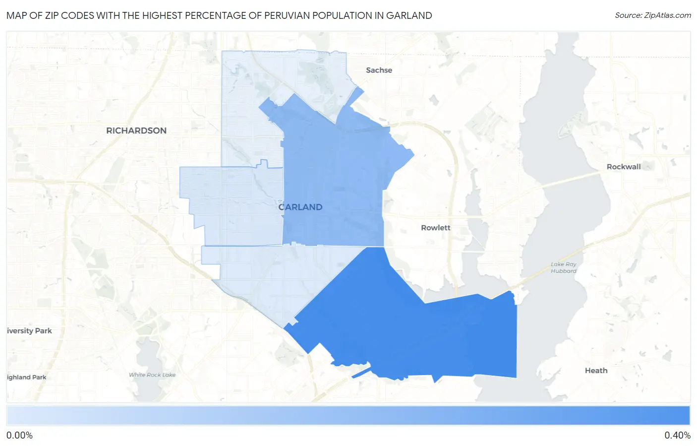 Zip Codes with the Highest Percentage of Peruvian Population in Garland Map