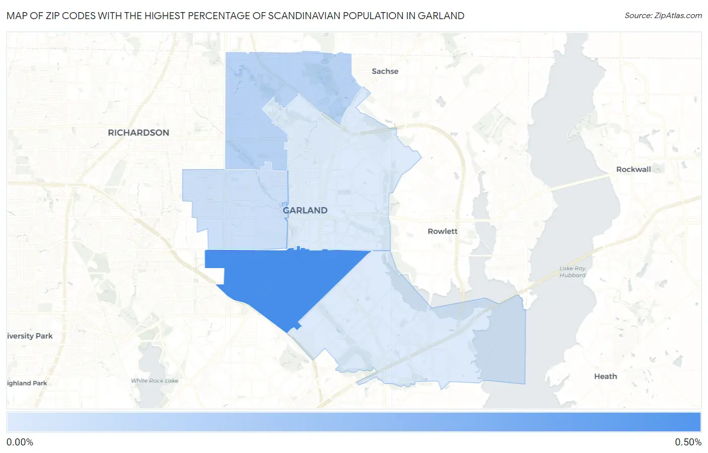 Zip Codes with the Highest Percentage of Scandinavian Population in Garland Map