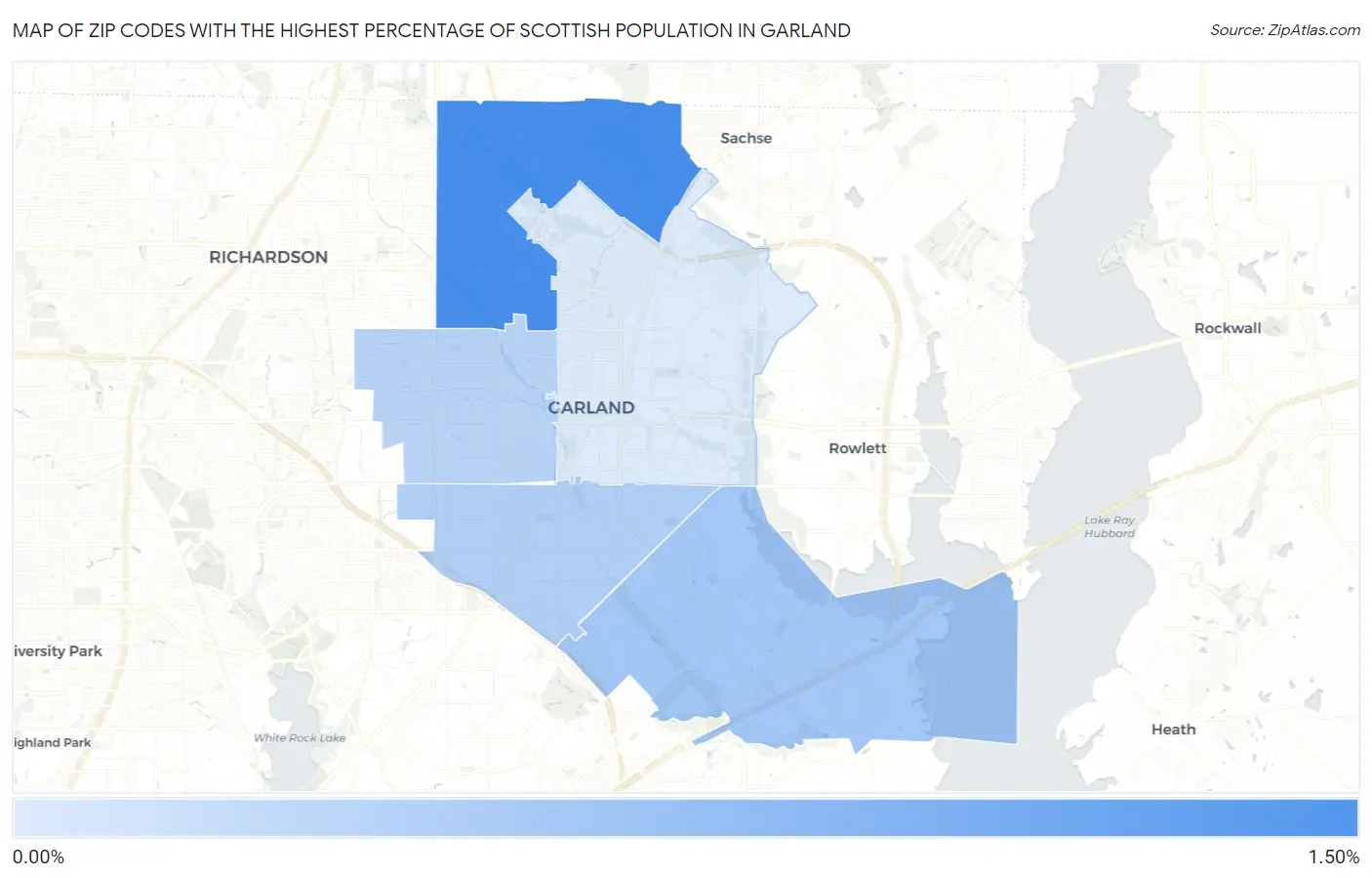 Zip Codes with the Highest Percentage of Scottish Population in Garland Map