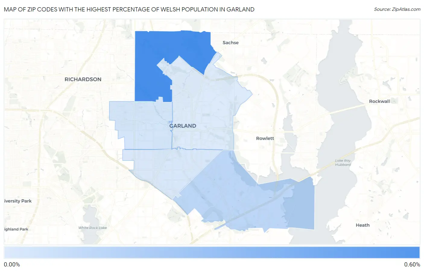 Zip Codes with the Highest Percentage of Welsh Population in Garland Map