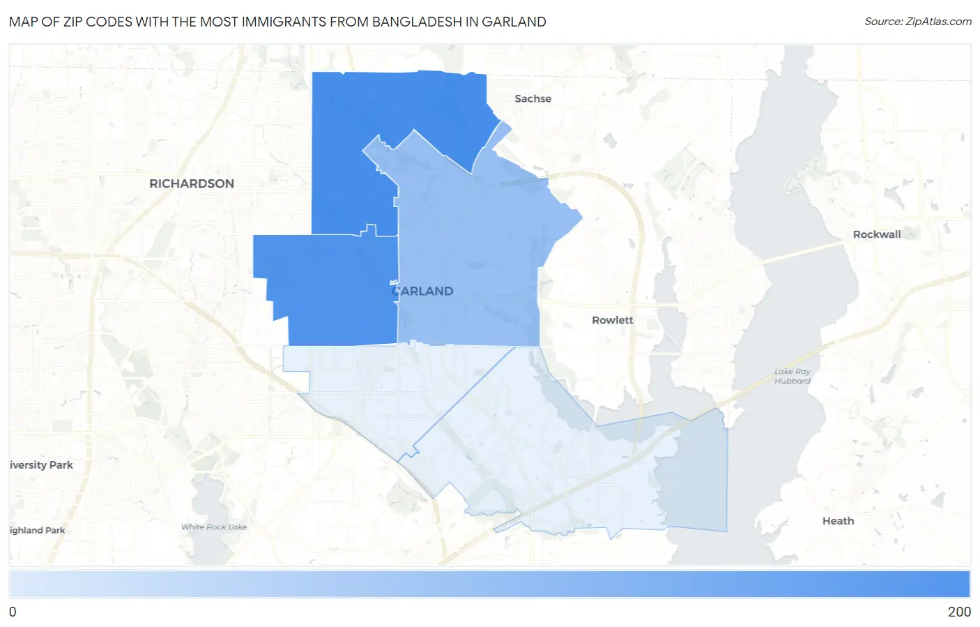 Zip Codes with the Most Immigrants from Bangladesh in Garland Map