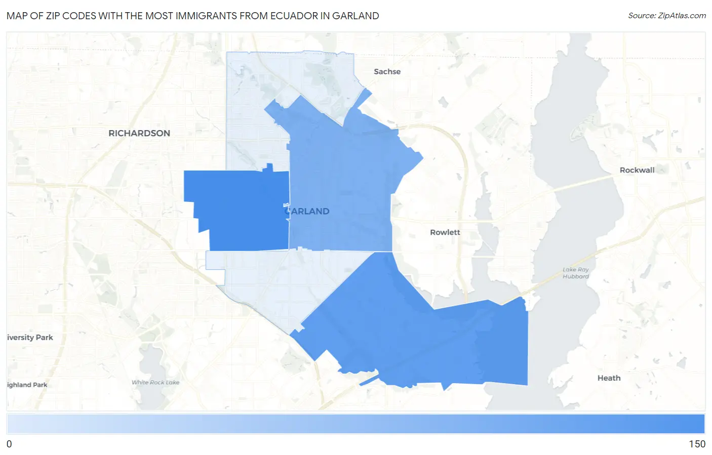 Zip Codes with the Most Immigrants from Ecuador in Garland Map
