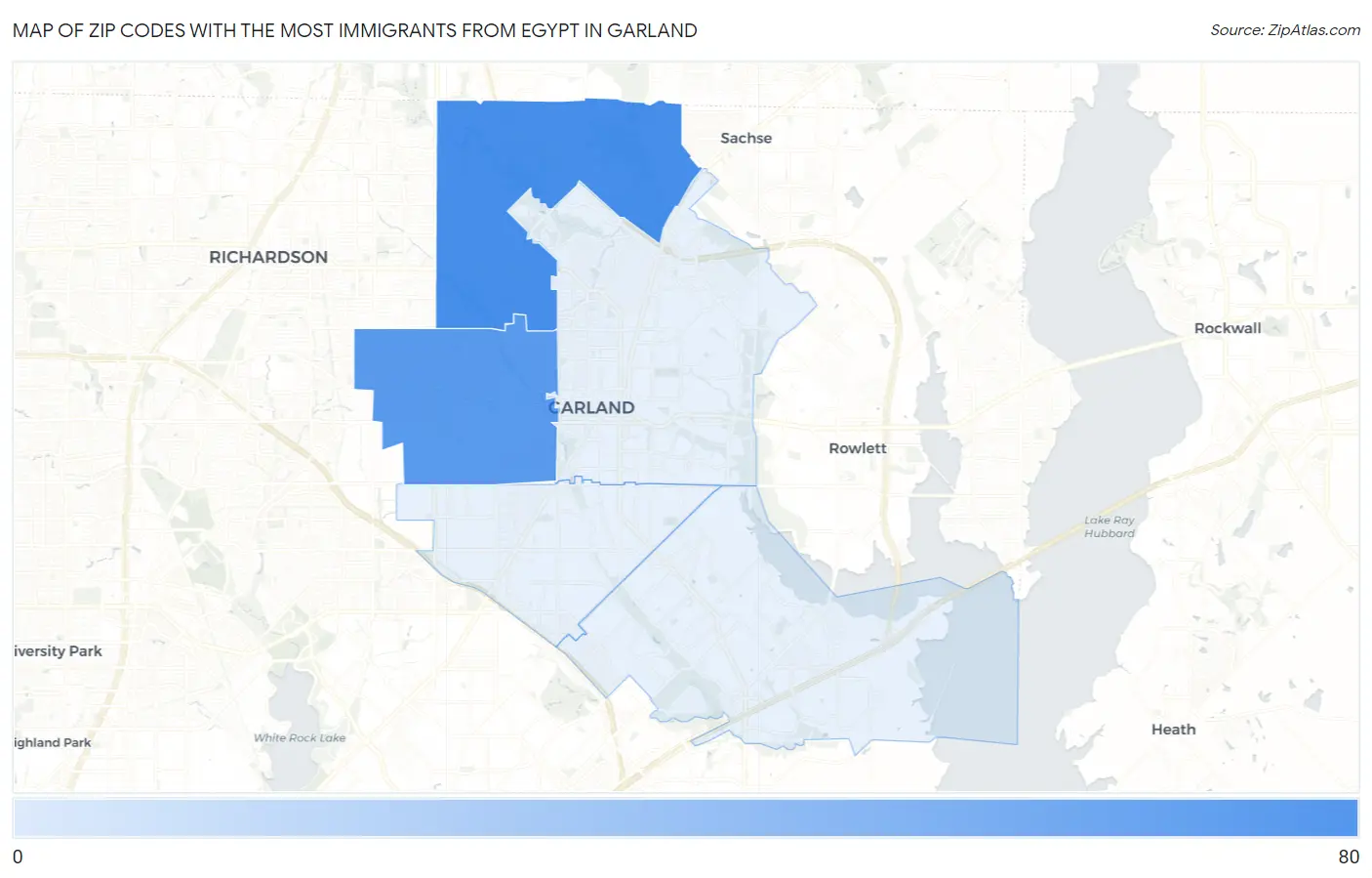 Zip Codes with the Most Immigrants from Egypt in Garland Map