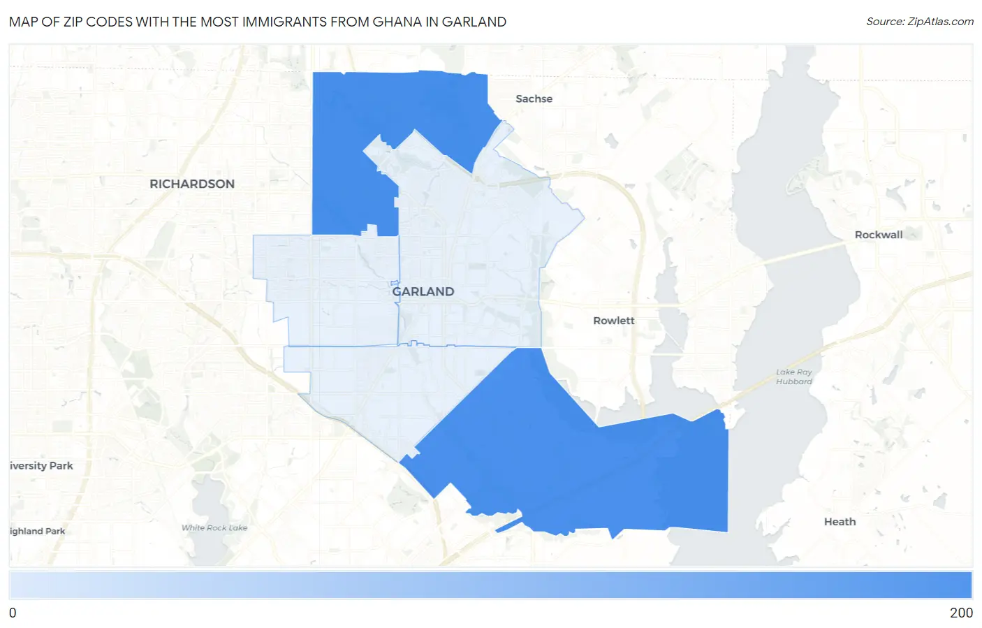 Zip Codes with the Most Immigrants from Ghana in Garland Map