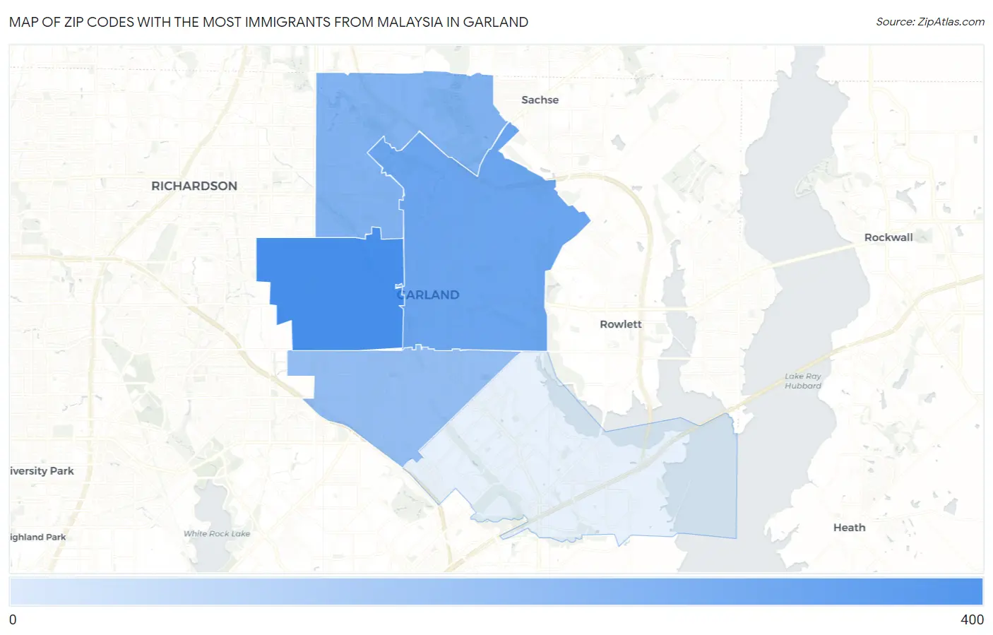 Zip Codes with the Most Immigrants from Malaysia in Garland Map