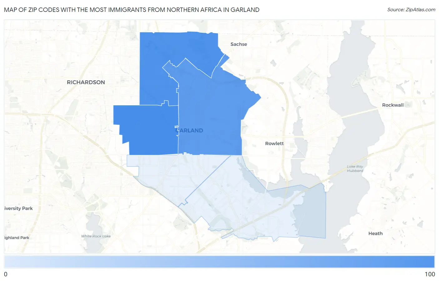Zip Codes with the Most Immigrants from Northern Africa in Garland Map
