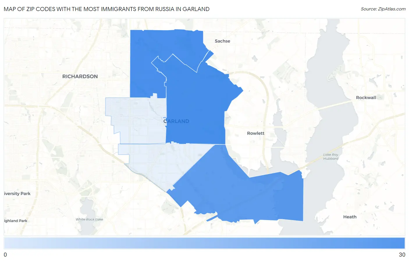 Zip Codes with the Most Immigrants from Russia in Garland Map