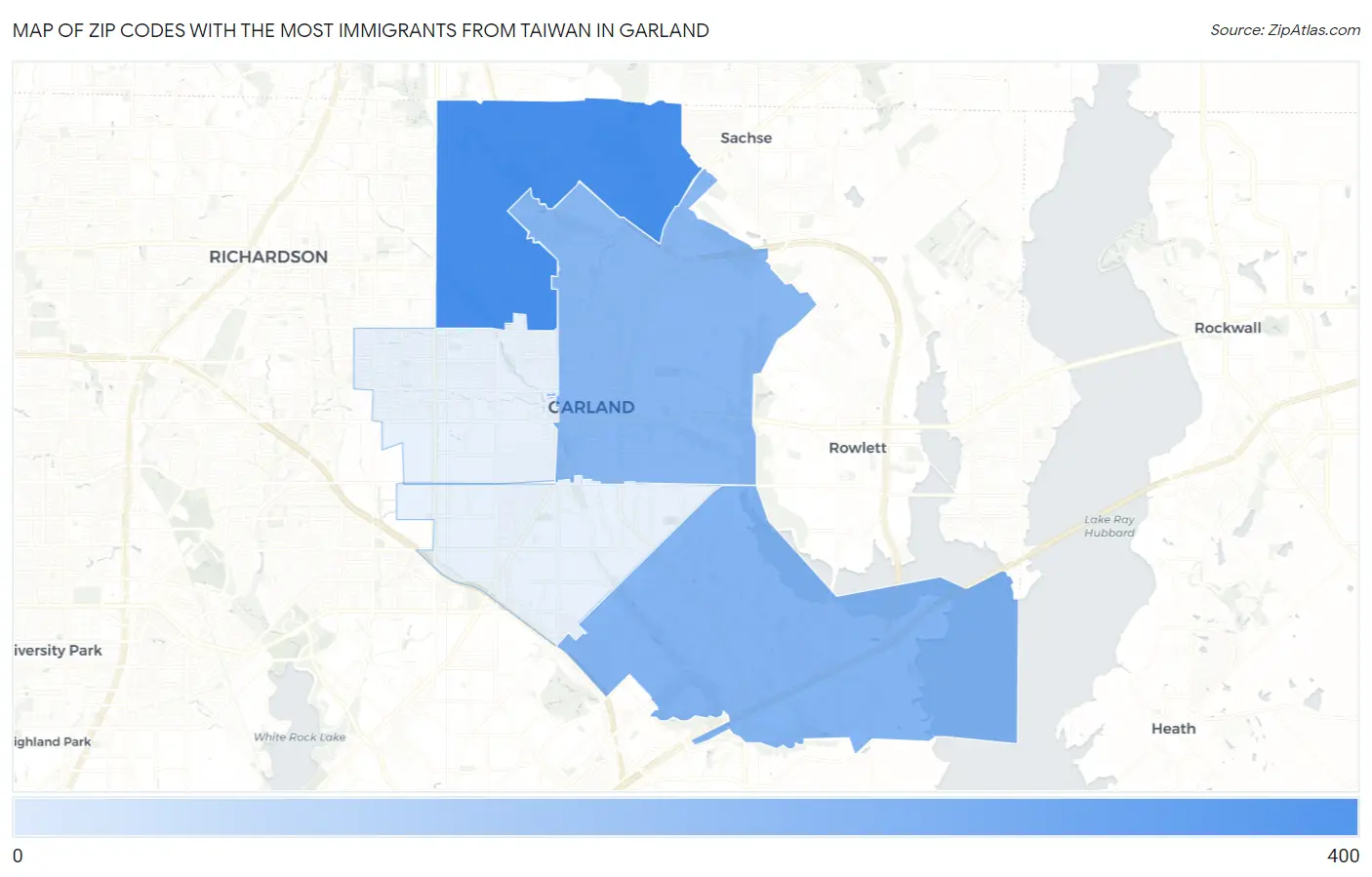 Zip Codes with the Most Immigrants from Taiwan in Garland Map