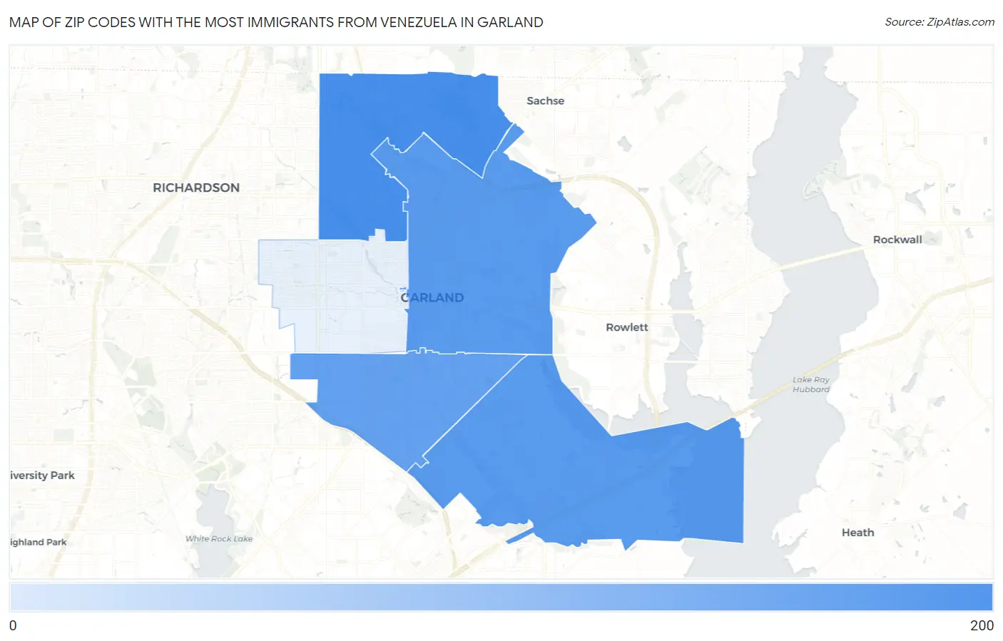 Zip Codes with the Most Immigrants from Venezuela in Garland Map