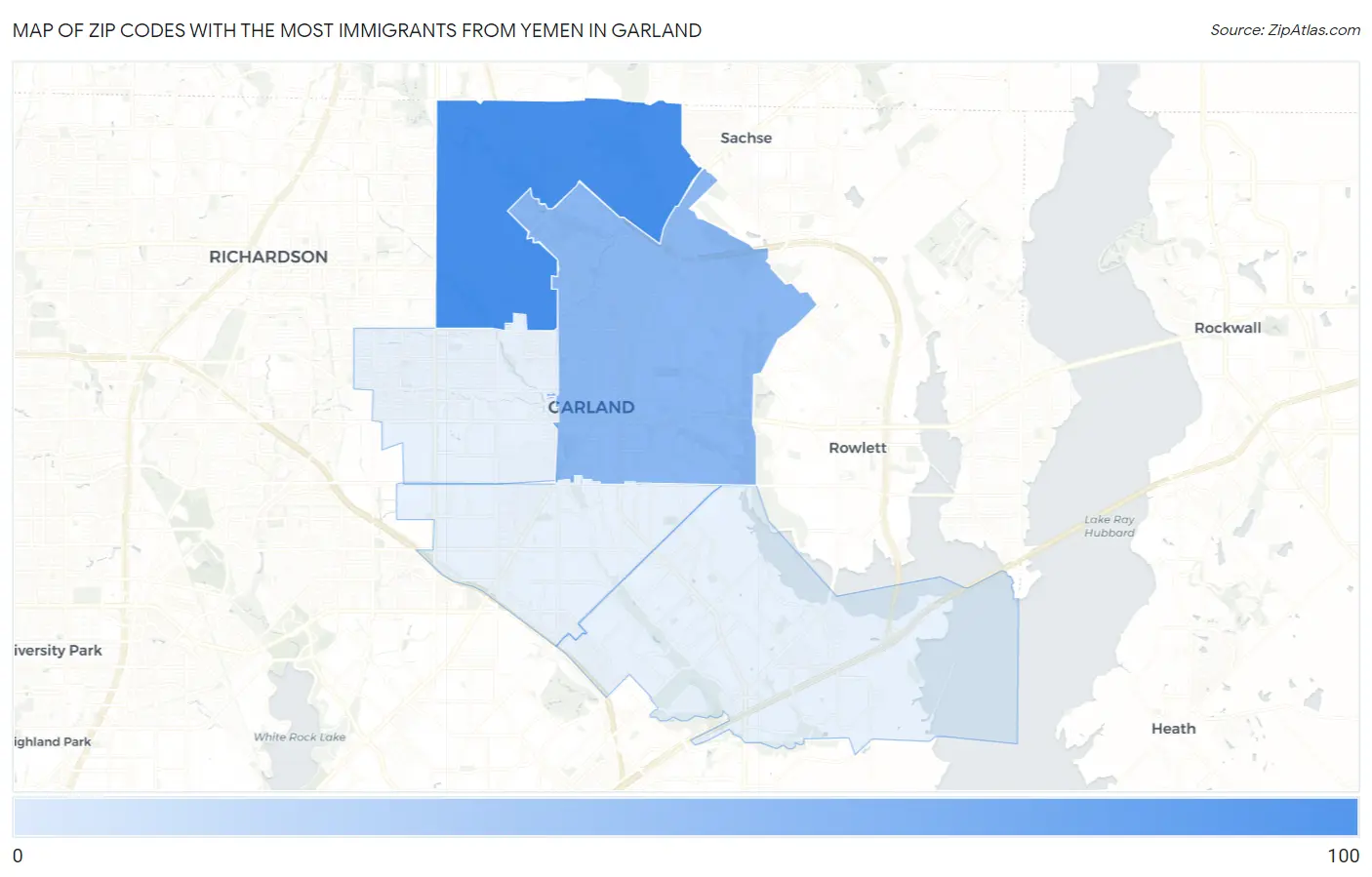 Zip Codes with the Most Immigrants from Yemen in Garland Map