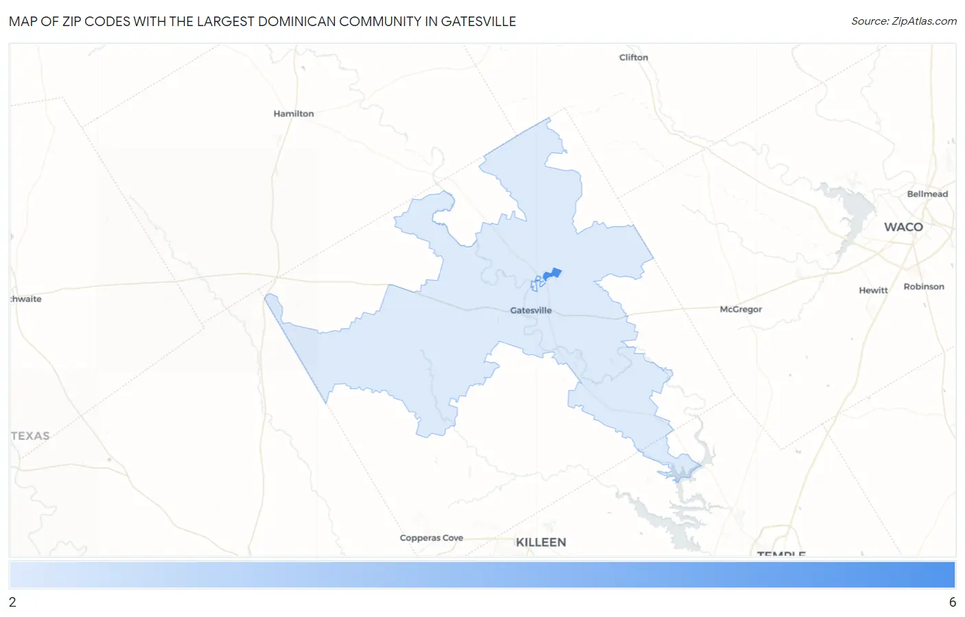 Zip Codes with the Largest Dominican Community in Gatesville Map