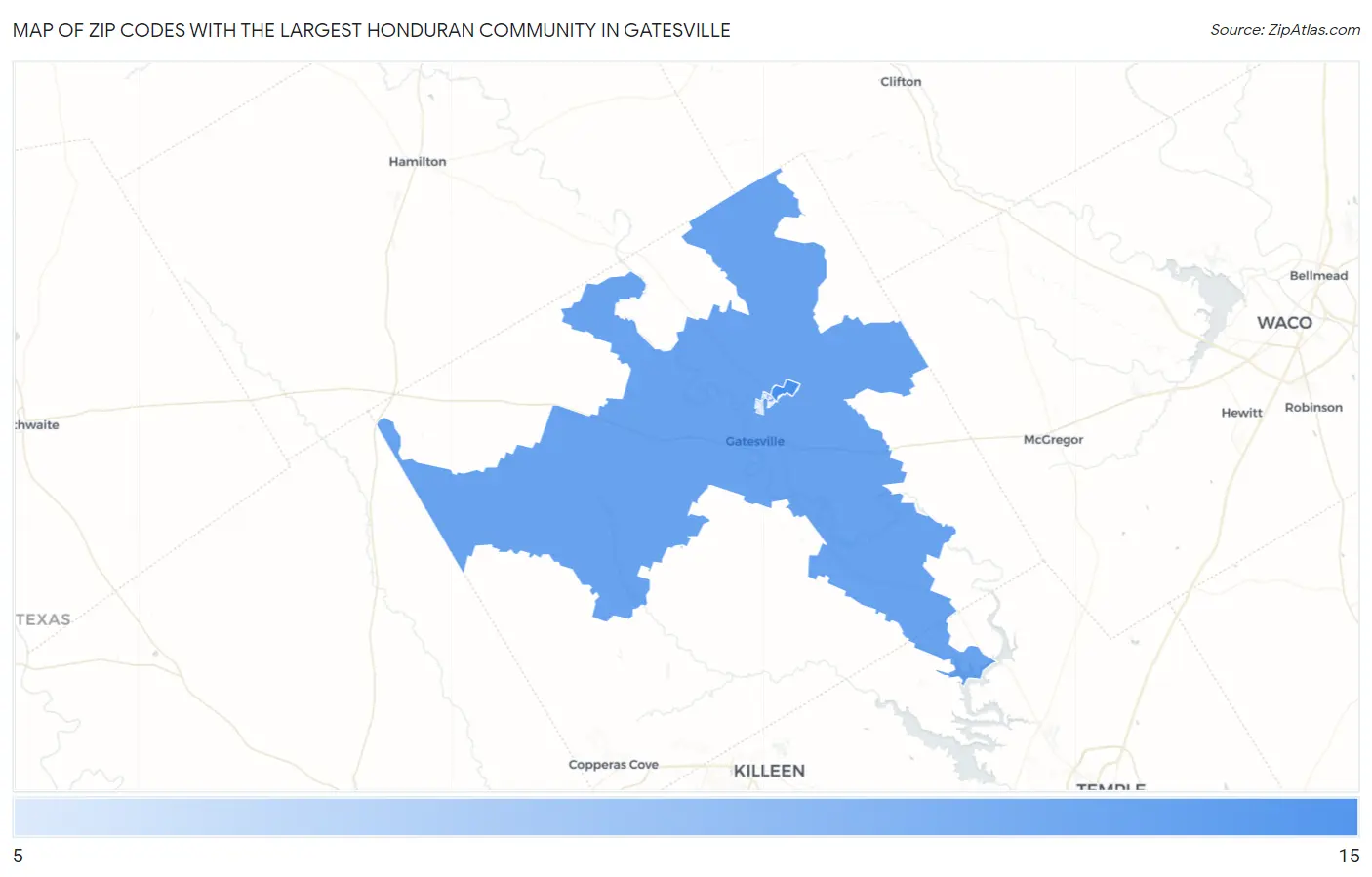 Zip Codes with the Largest Honduran Community in Gatesville Map