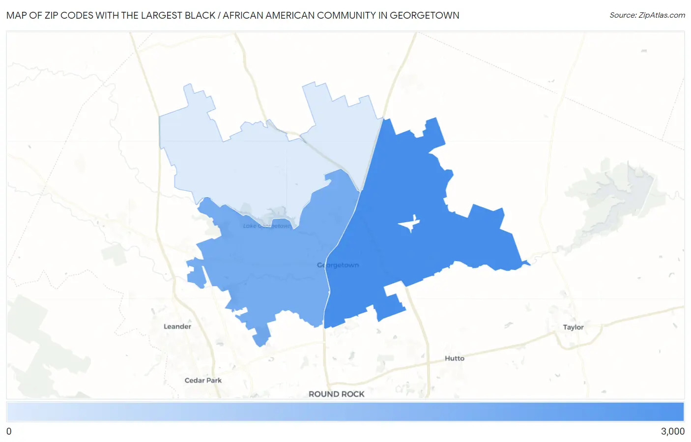 Zip Codes with the Largest Black / African American Community in Georgetown Map
