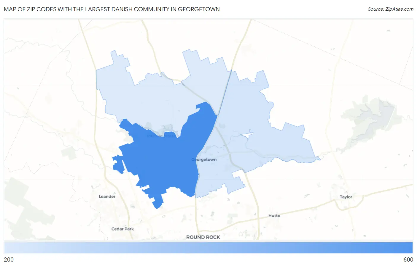 Zip Codes with the Largest Danish Community in Georgetown Map