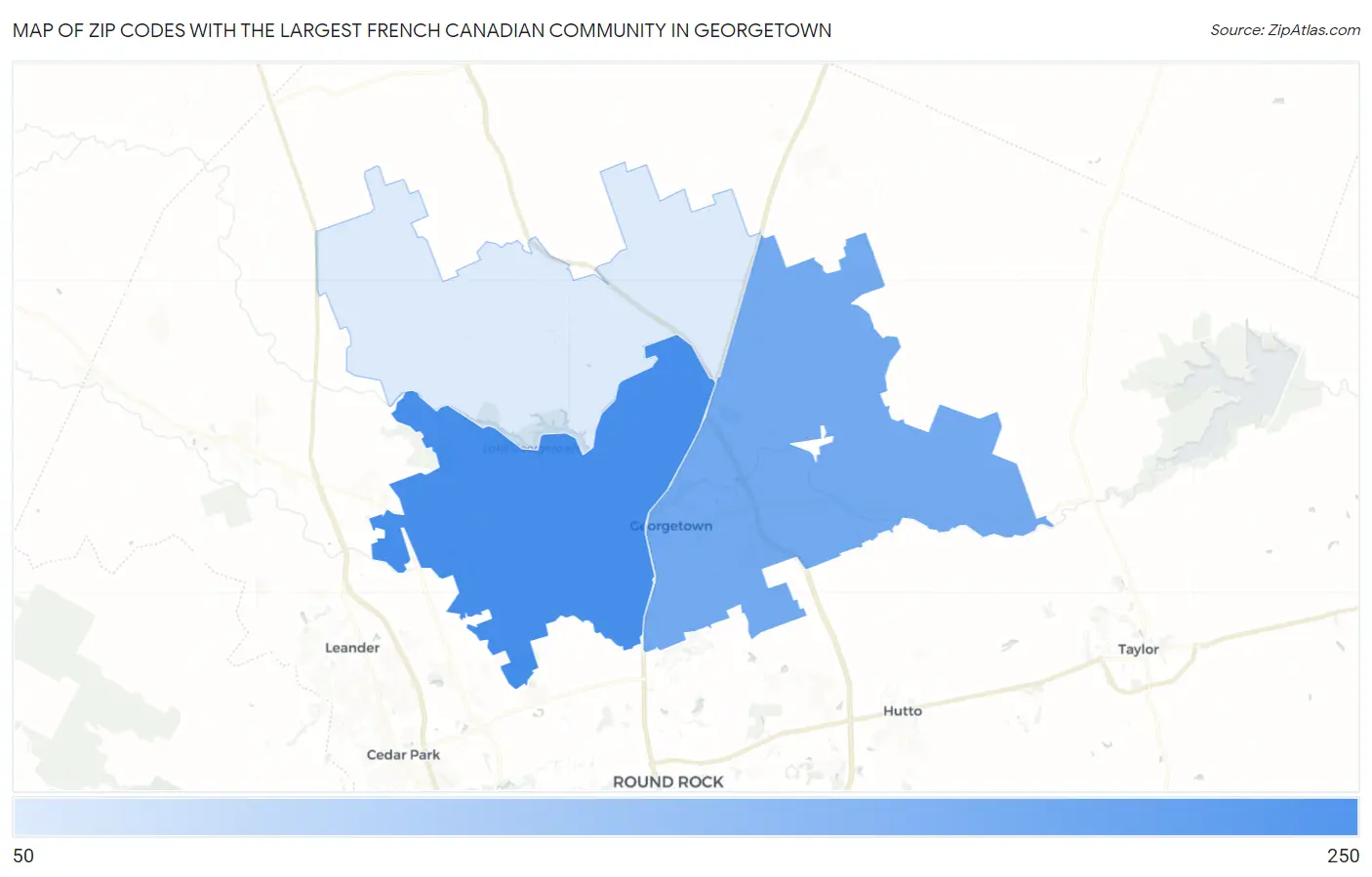 Zip Codes with the Largest French Canadian Community in Georgetown Map