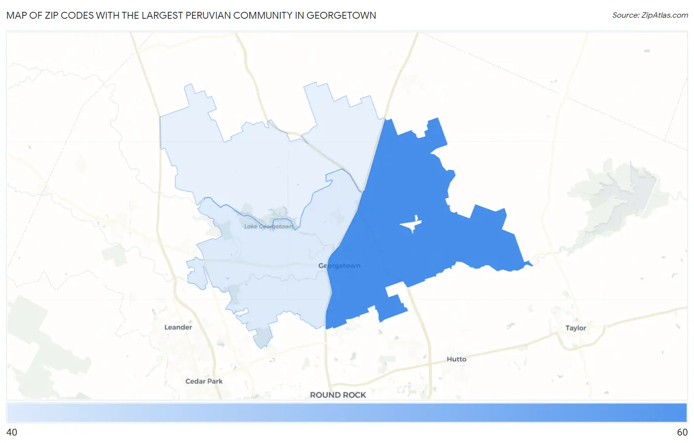 Zip Codes with the Largest Peruvian Community in Georgetown Map