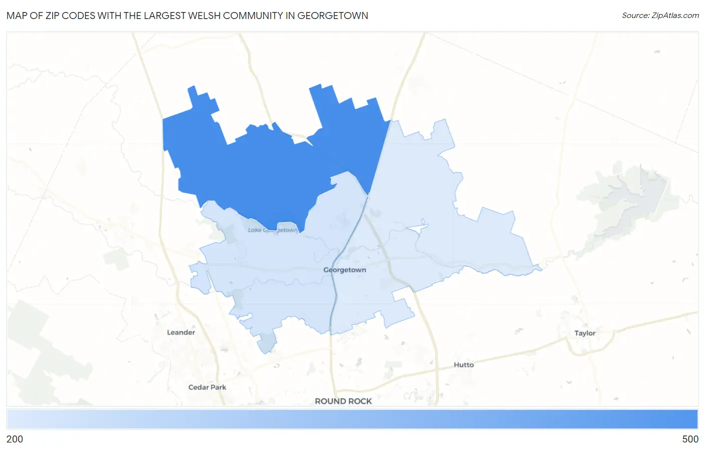 Zip Codes with the Largest Welsh Community in Georgetown Map