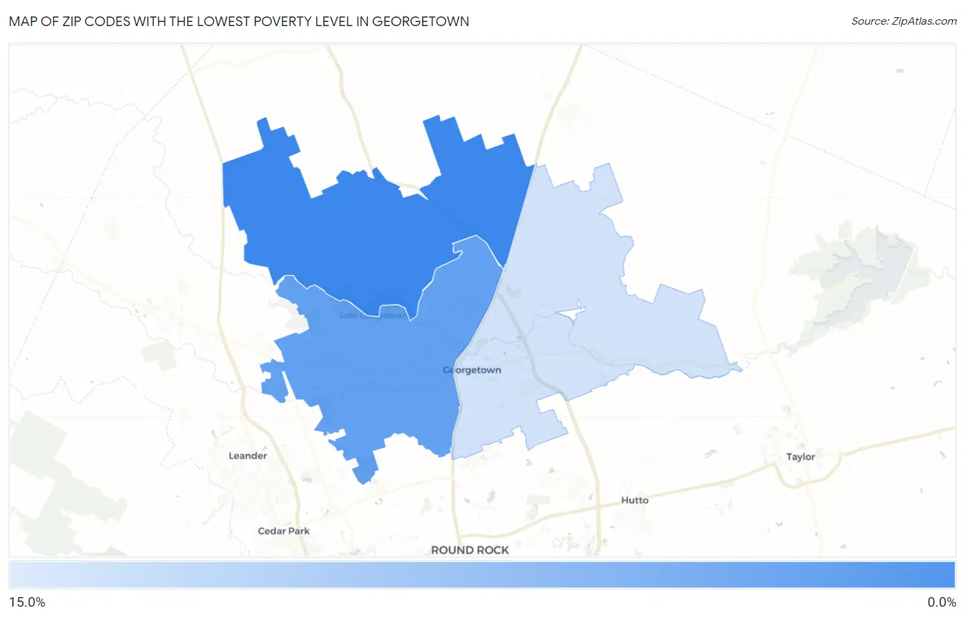 Zip Codes with the Lowest Poverty Level in Georgetown Map