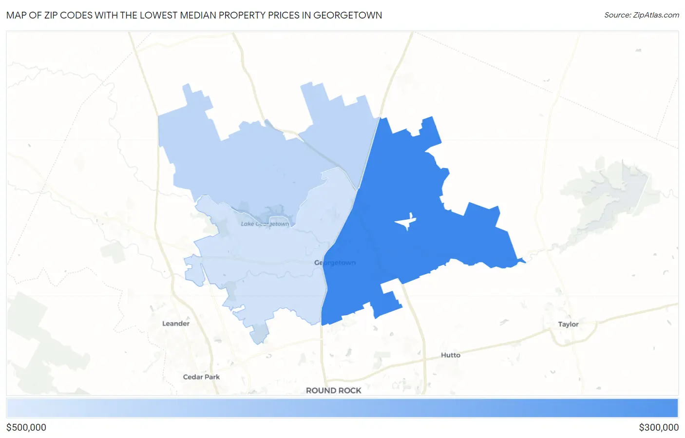 Zip Codes with the Lowest Median Property Prices in Georgetown Map