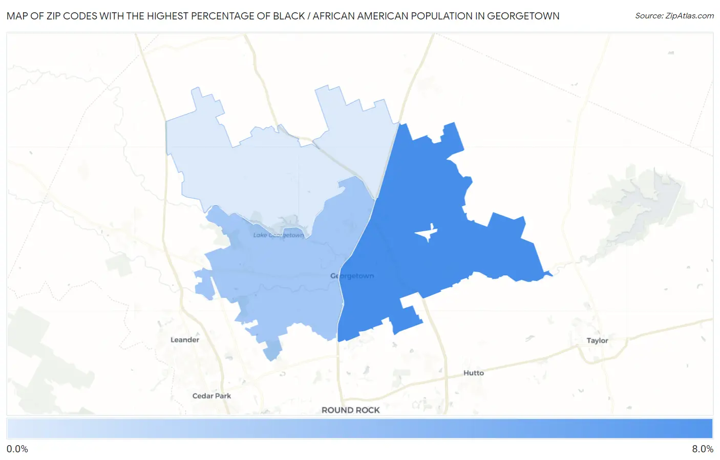 Zip Codes with the Highest Percentage of Black / African American Population in Georgetown Map