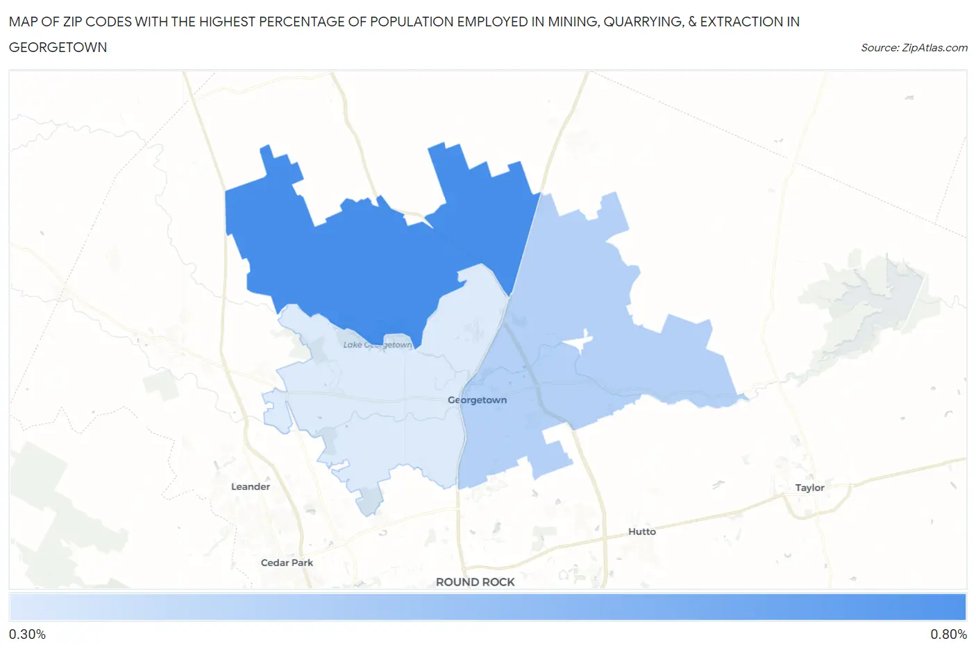 Zip Codes with the Highest Percentage of Population Employed in Mining, Quarrying, & Extraction in Georgetown Map