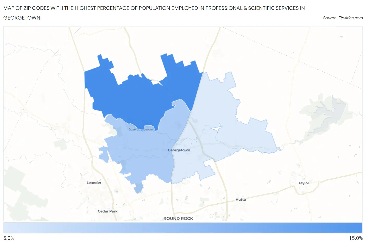 Zip Codes with the Highest Percentage of Population Employed in Professional & Scientific Services in Georgetown Map