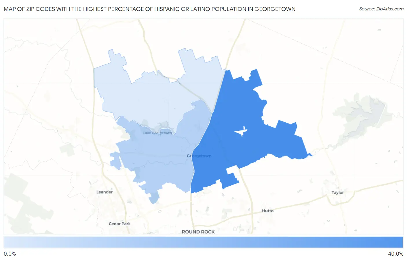 Zip Codes with the Highest Percentage of Hispanic or Latino Population in Georgetown Map