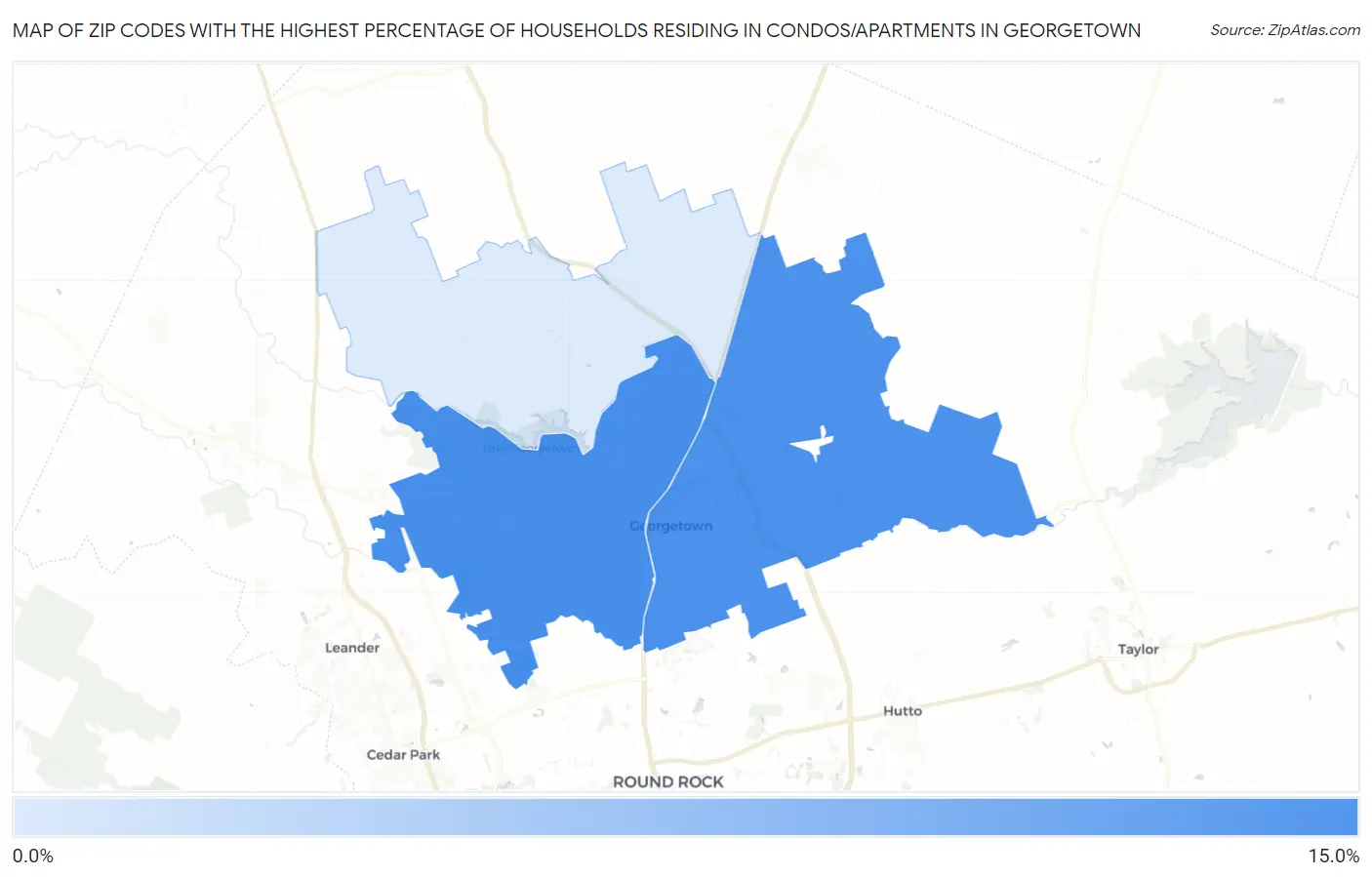 Zip Codes with the Highest Percentage of Households Residing in Condos/Apartments in Georgetown Map