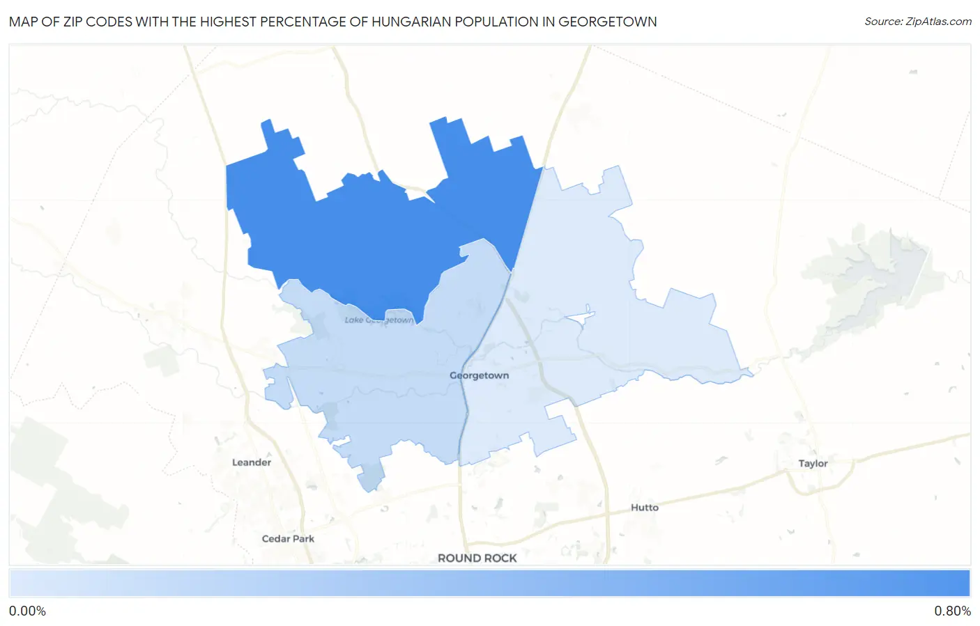 Zip Codes with the Highest Percentage of Hungarian Population in Georgetown Map