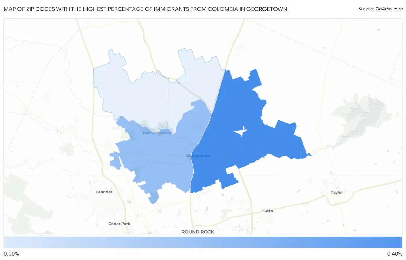 Zip Codes with the Highest Percentage of Immigrants from Colombia in Georgetown Map