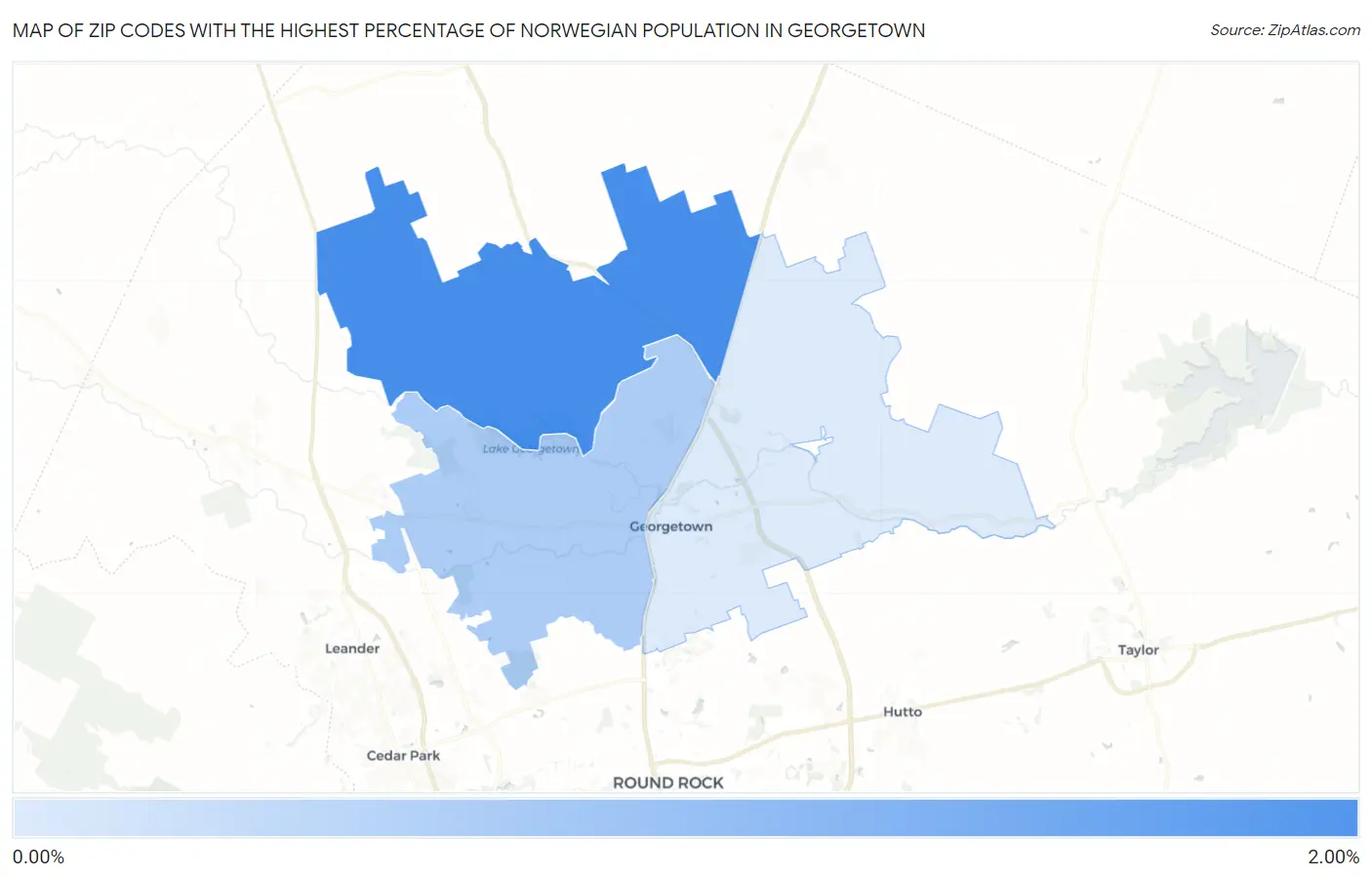 Zip Codes with the Highest Percentage of Norwegian Population in Georgetown Map
