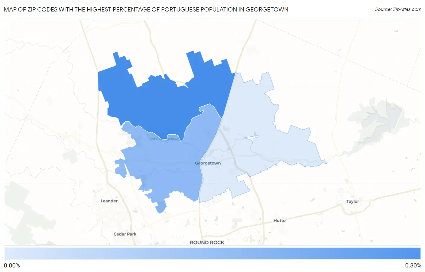 Zip Codes with the Highest Percentage of Portuguese Population in Georgetown Map