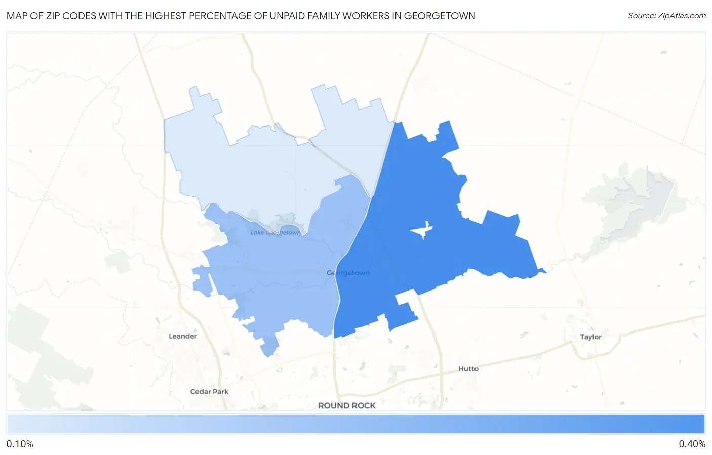 Zip Codes with the Highest Percentage of Unpaid Family Workers in Georgetown Map