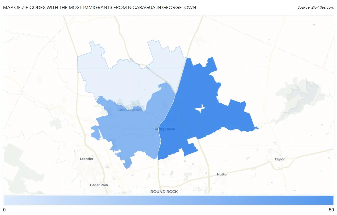 Zip Codes with the Most Immigrants from Nicaragua in Georgetown Map