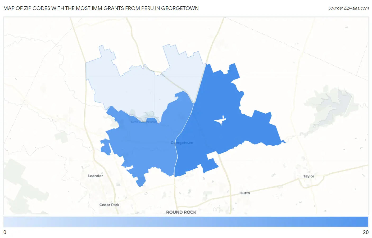 Zip Codes with the Most Immigrants from Peru in Georgetown Map