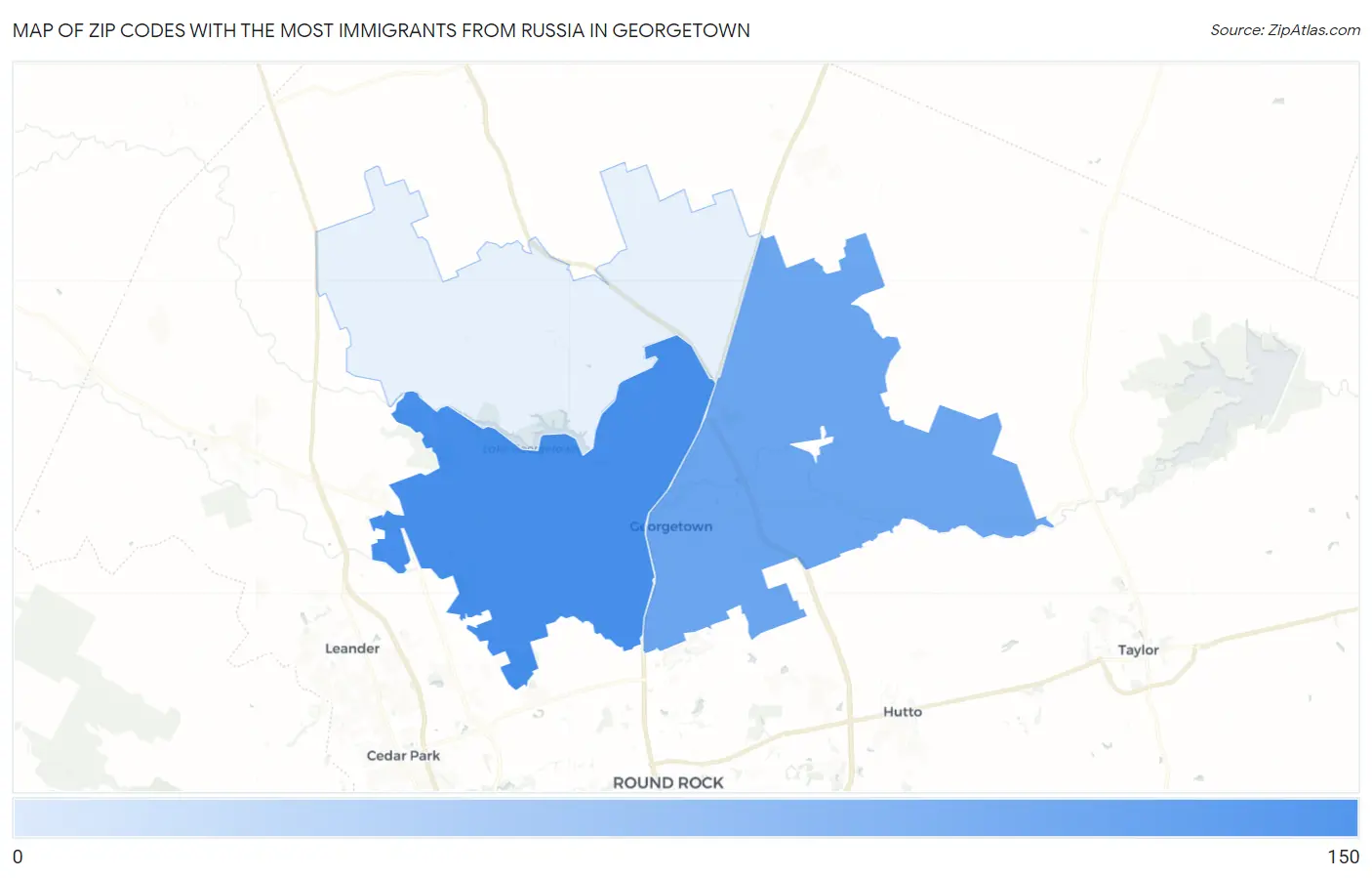 Zip Codes with the Most Immigrants from Russia in Georgetown Map