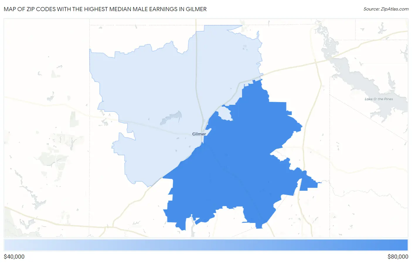 Zip Codes with the Highest Median Male Earnings in Gilmer Map