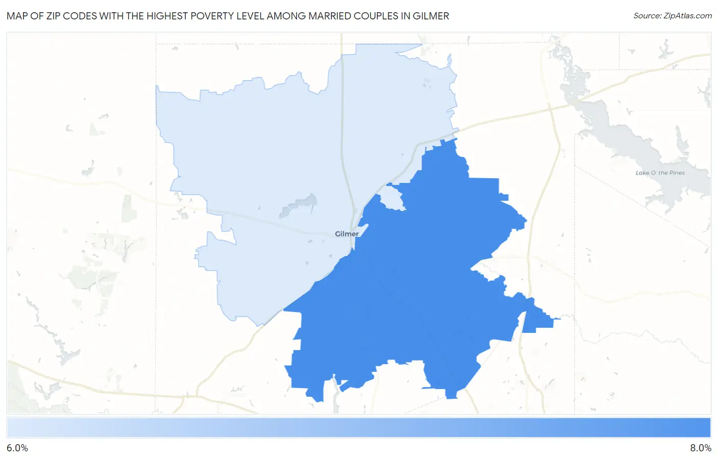 Zip Codes with the Highest Poverty Level Among Married Couples in Gilmer Map
