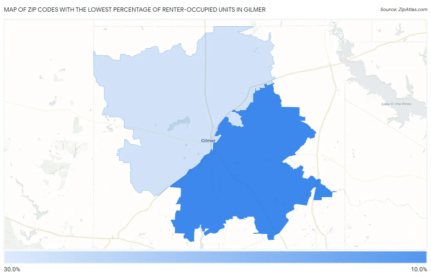 Zip Codes with the Lowest Percentage of Renter-Occupied Units in Gilmer Map