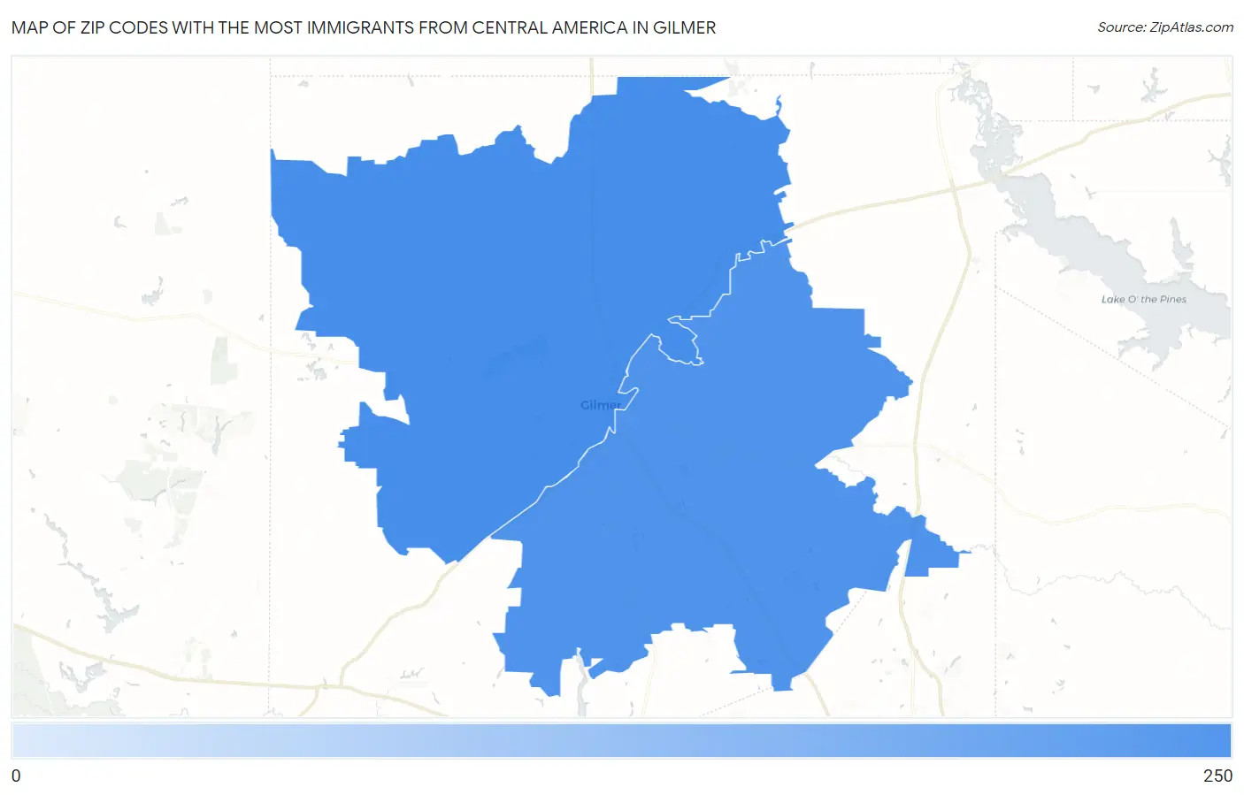 Zip Codes with the Most Immigrants from Central America in Gilmer Map